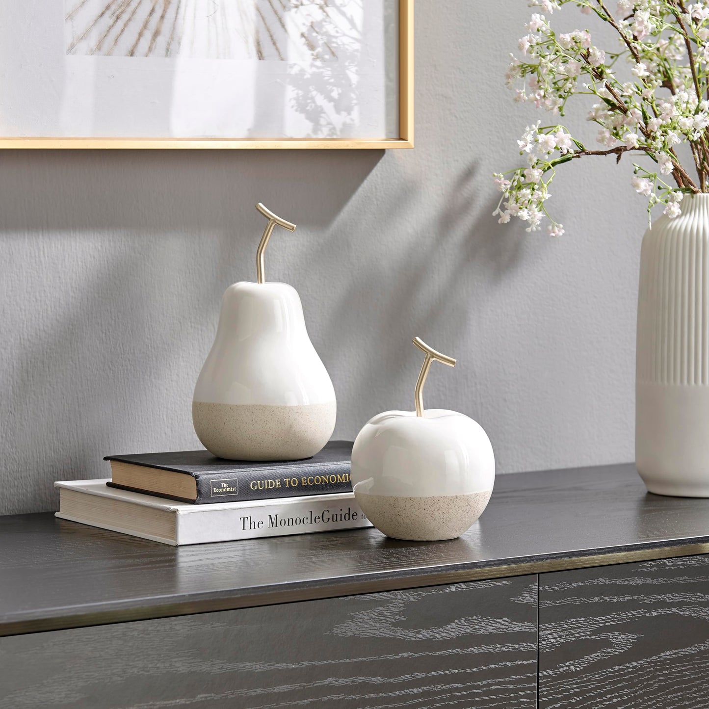Danya B. Vost Dipped Fruit Decorative Accent Ceramic Sculpture Figure Set of 2 - Small - White/Cream