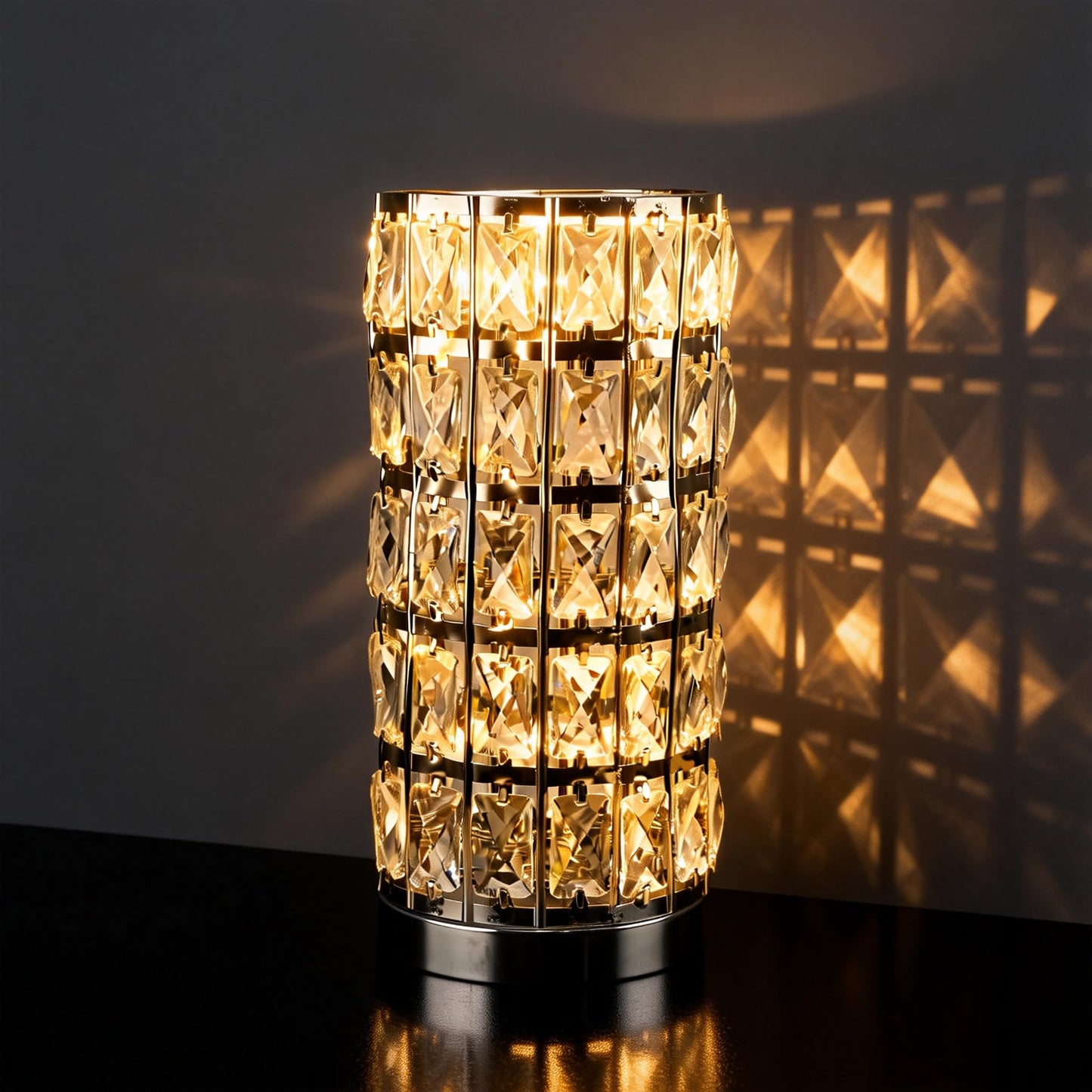 Jposbeam Cylinder Crystal Table Lamp,K9 Crystal,Triangular Prism, USB Charging,Includes LED Bulbs