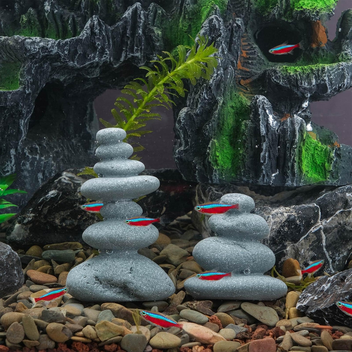 TkoYuHm Mini Stacking Rock Stone Decor Stacked Stone Sculptures Zen Cairn Statue Realistic Ornament for Garden, Fish Tank Home Office(Small+Large)