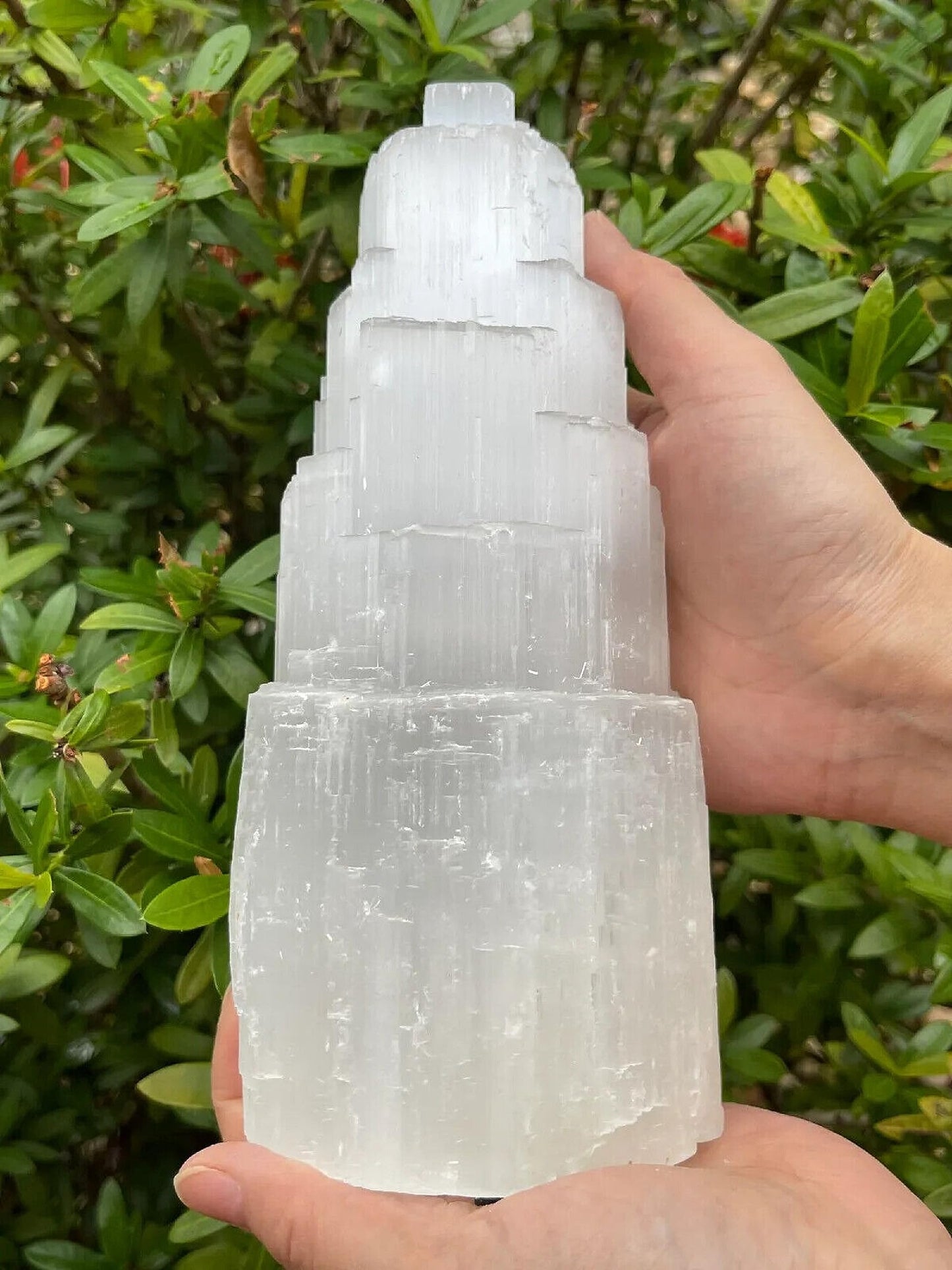 GAF TREASURES Selenite Skyscraper Tower Light – Natural White Healing Crystal, Choose Size 6", 8", 10", 12", 16" (10")