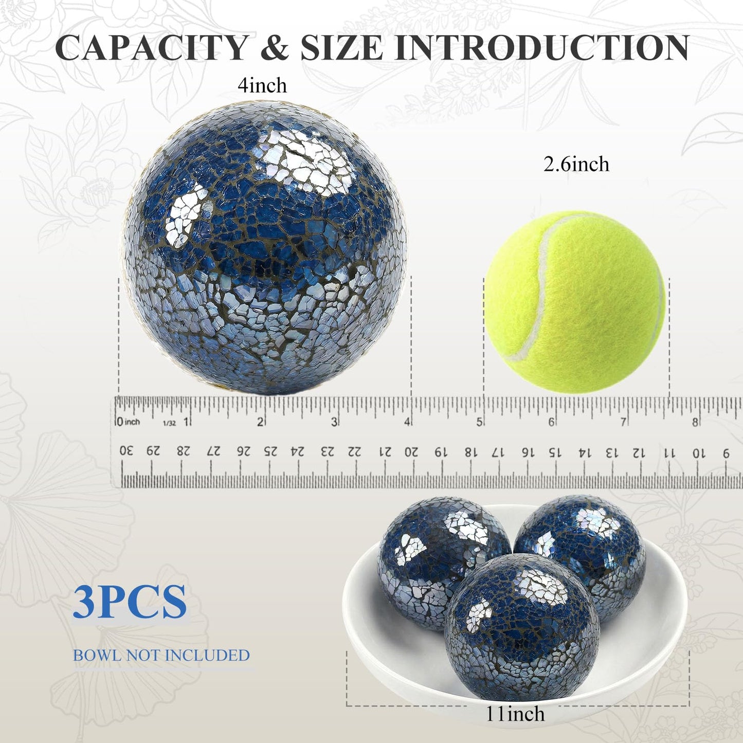 DomeStar 3PCS Decorative Balls, Mosaic Glass Orbs Centerpiece Balls 4inch Dark Blue Orbs for Decorate Bowls Vases Tables Wedding Party