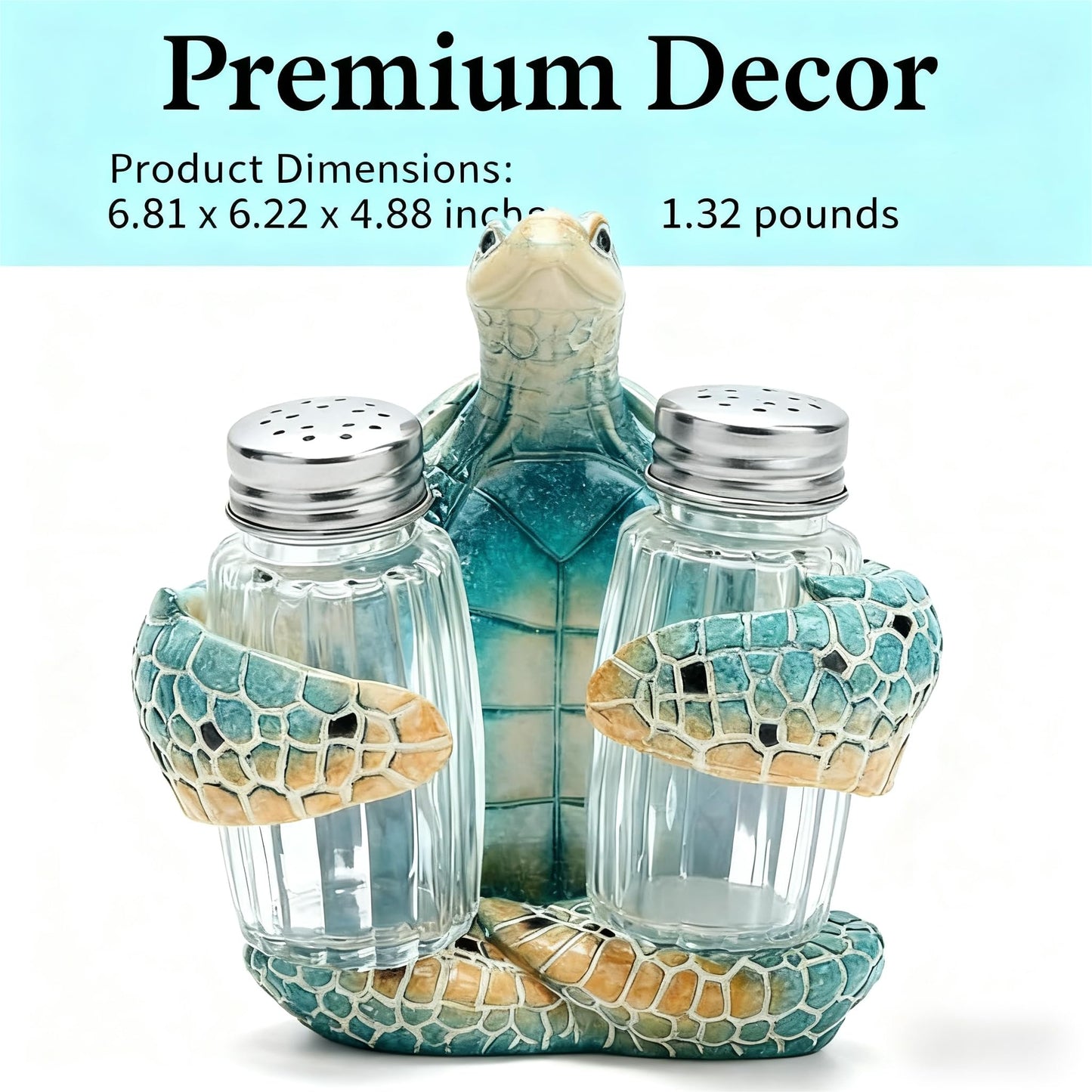 Hodao ocean animals indoor home decorations sea turtle decorative figurines kitchen organization and storage-Ocean Theme kitchen decor salt and pepper shakers holder set ocean animal gifts (Turtle)