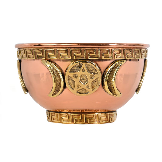 Triple Moon Copper Offering Bowl for Altar Use, Rituals, Incense, Smudging, and Decoration 3 Inches