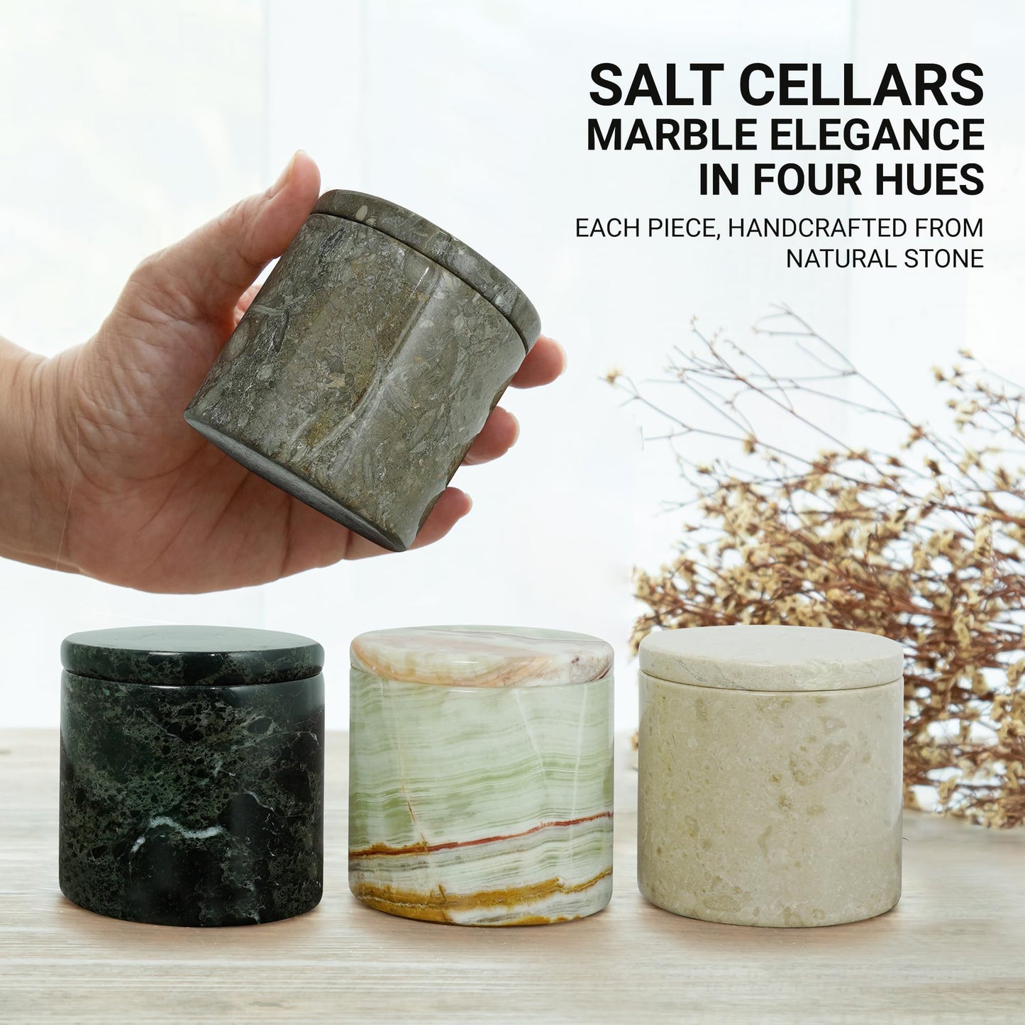 UrbanFocal Marble Salt Cellar With Lid Salt 3" Inch, Seasoning Container And Spice, Candy, Herbs Storage Box, Salt Holder For Counter, Spice Jar, Verona