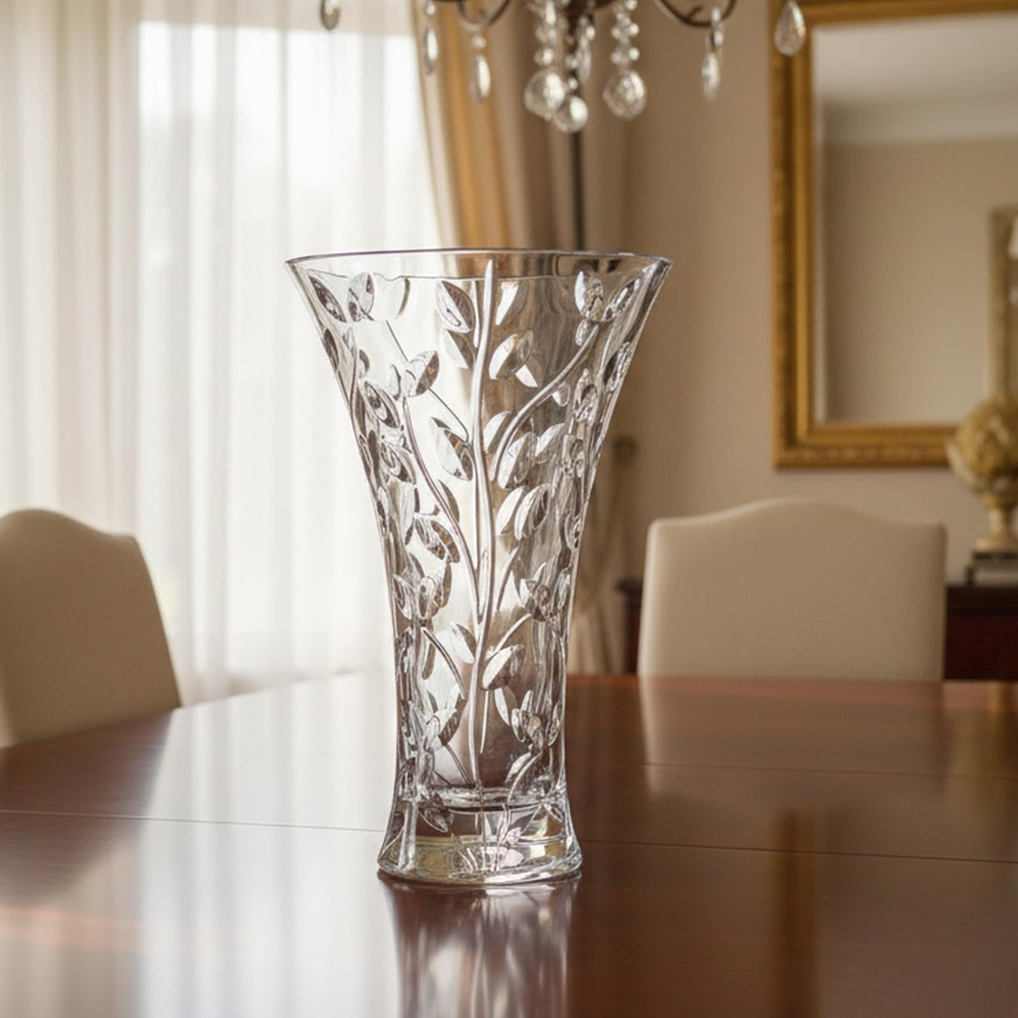 Lorren Home Trends Crystal Laurus Vase 11"-Made In Italy