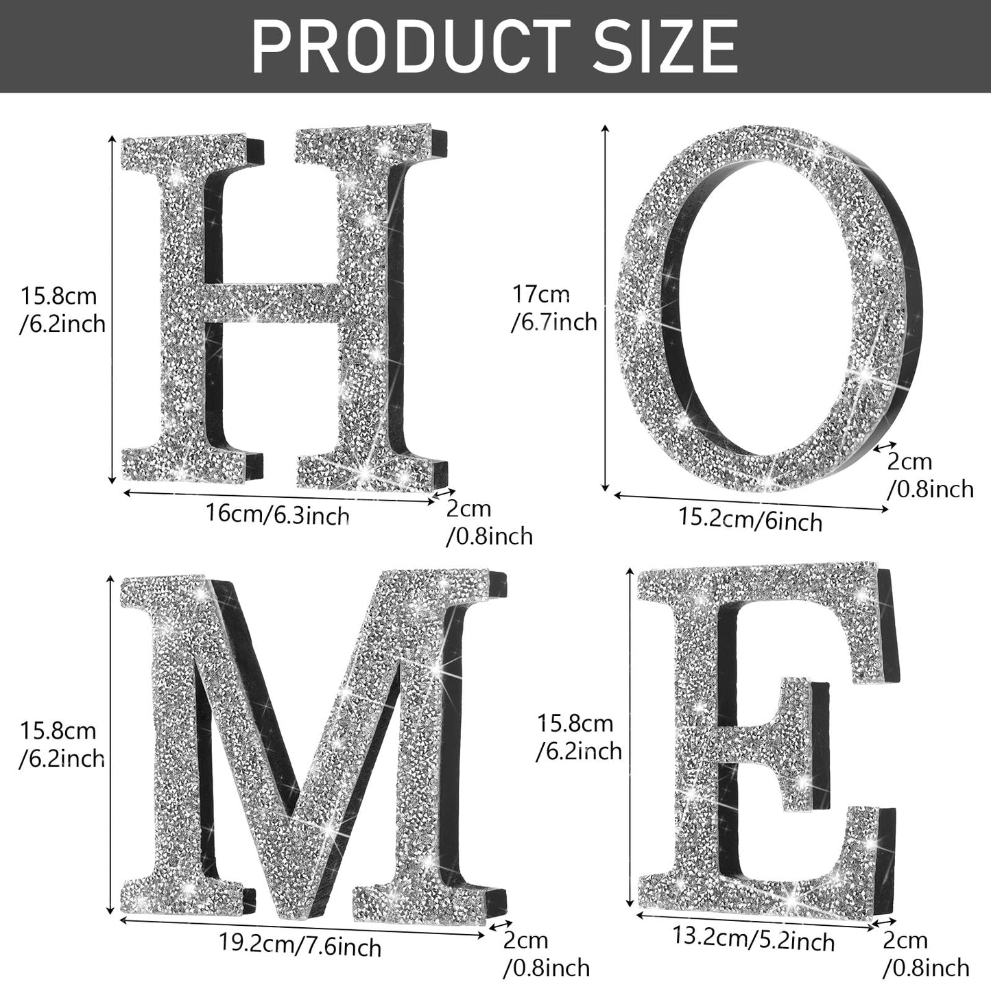 Jetec 4 Pcs Love Home Sign Large Crystal Diamond Letters Shiny Letters Decor Crystal Rhinestone Bling Silver Room Decor Wooden Love/Home Table Topper Wall Art Gift for Bedroom