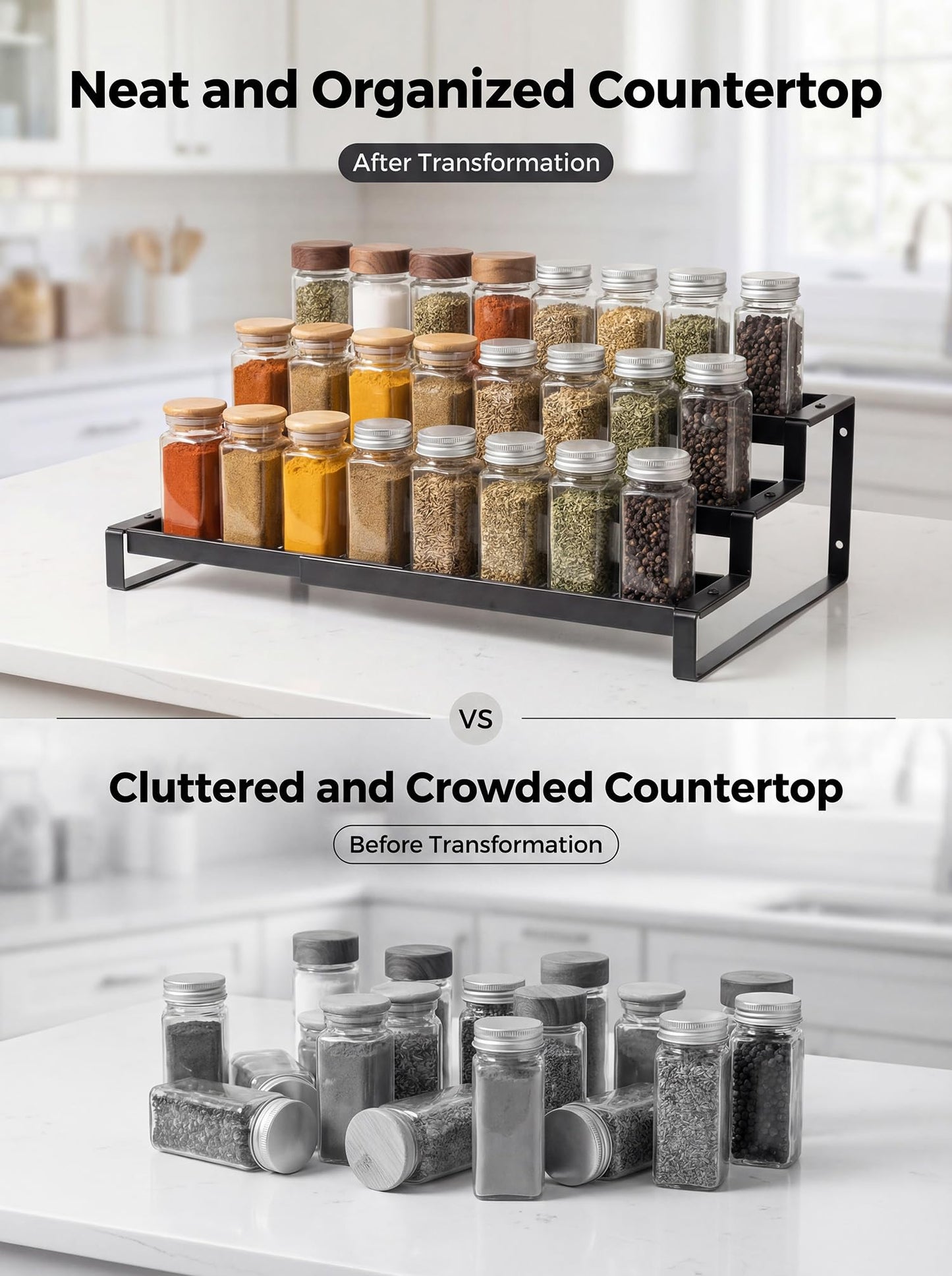 Deloban 3-Tier Spice Rack Organizer For Cabinet,Countertop Pantry Kitchen Organizer,Metal Display Rack, Suitable For Various Cans And Bottles.