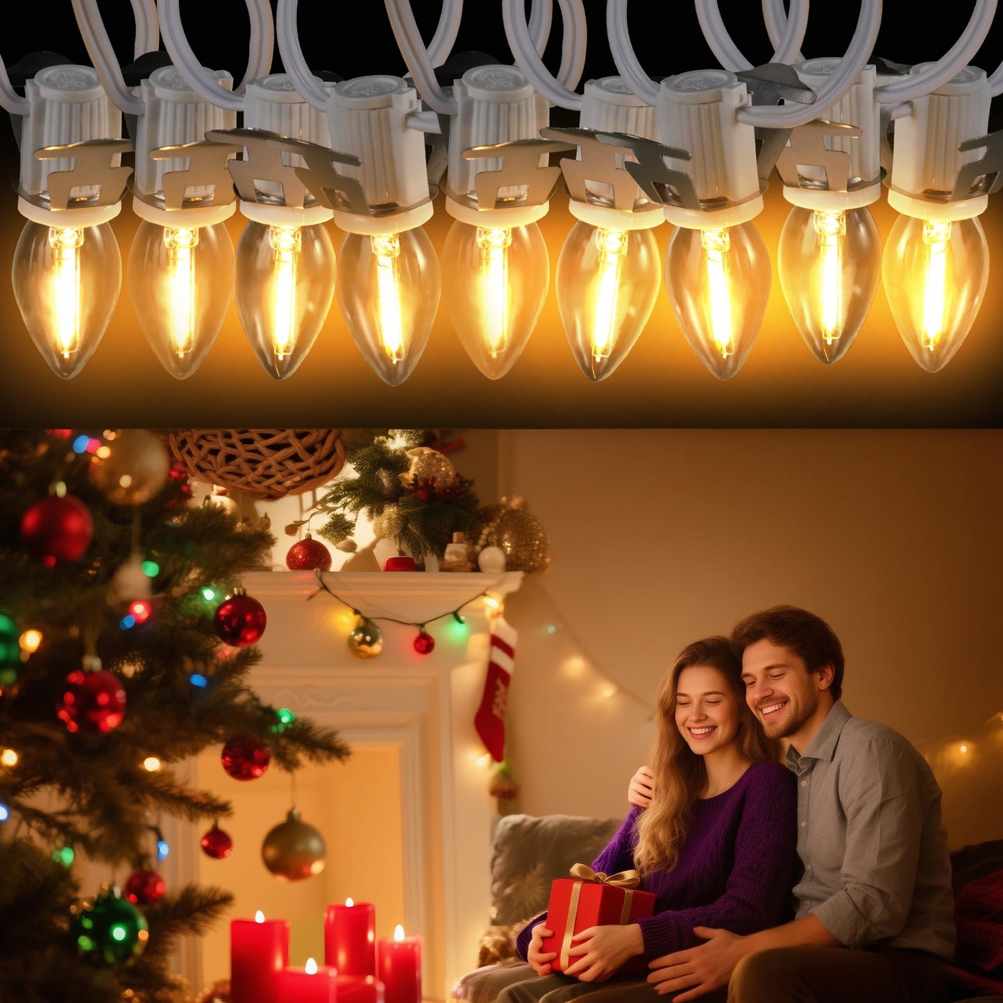 Meonum Accessory Cord with 18 LED Bulb, C7 Christmas Village Light Cord with Two Spare Fuse, Blow Mold String Lights with Switch, Xmas Decoration for Xmas Village Houses Salt Lamp