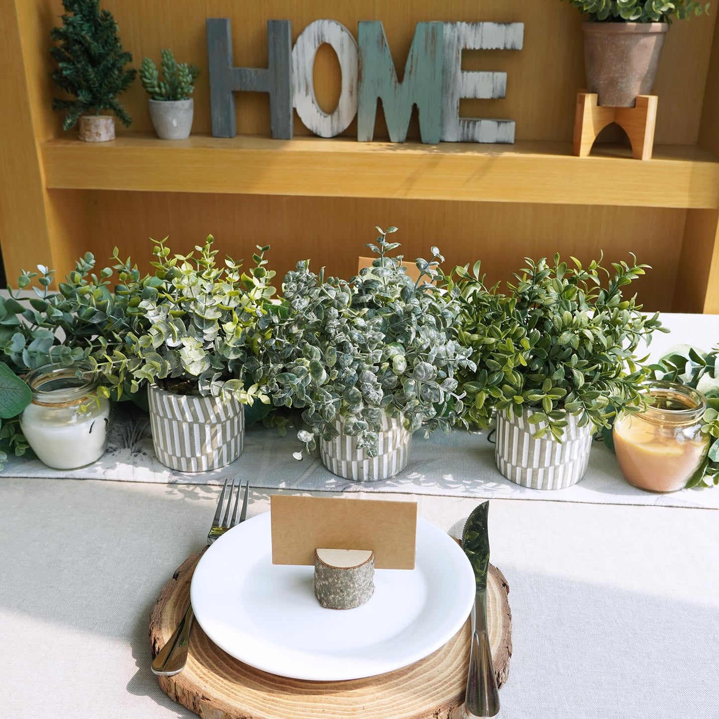 Winlyn 3 Pcs Artificial Eucalyptus Boxwood Plants in Grey Textured Cylinder Concrete Planter Pots Small Potted Plants Faux Greenery Decorations for Modern Farmhouse Home Office Bookshelf Tabletop