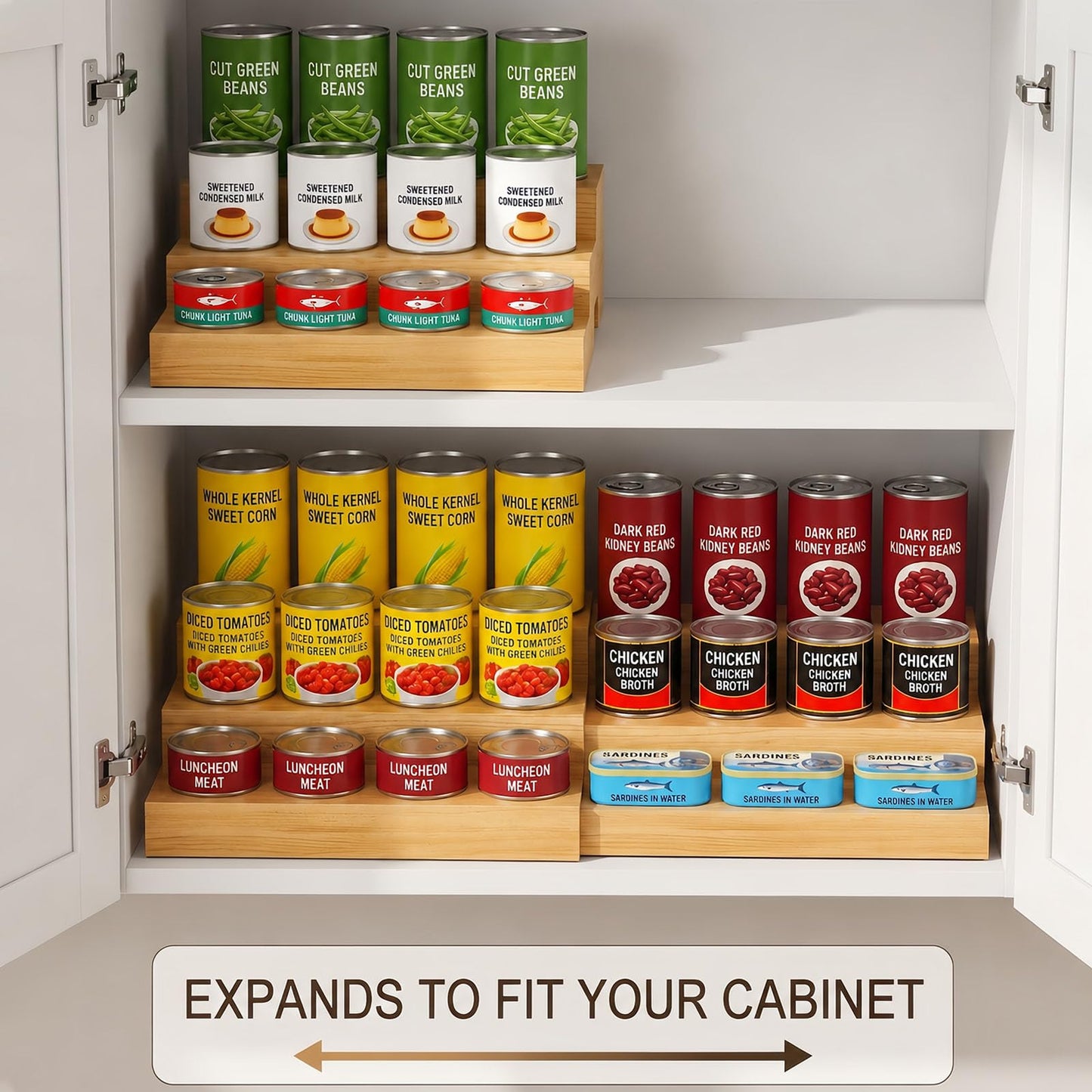 Expandable Can Rack Organizer for Pantry Fits Up to 24 20-oz Canned Food