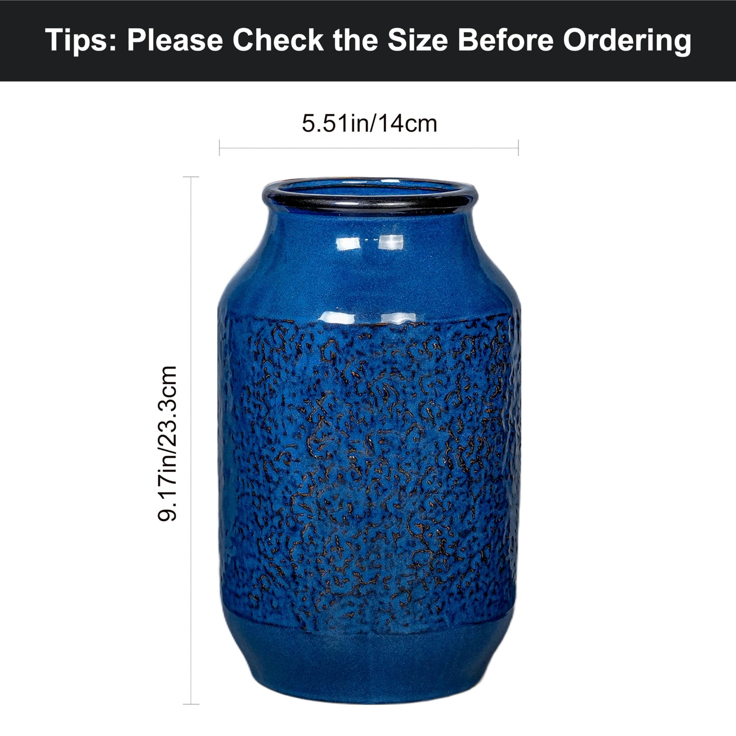 Wancetang Blue Vase for Decor, 9 inch Ceramic Flower Vase, Modern Decorative Vases Home Decor, Bathroom Bedroom Office Living Room Shelf Decoration
