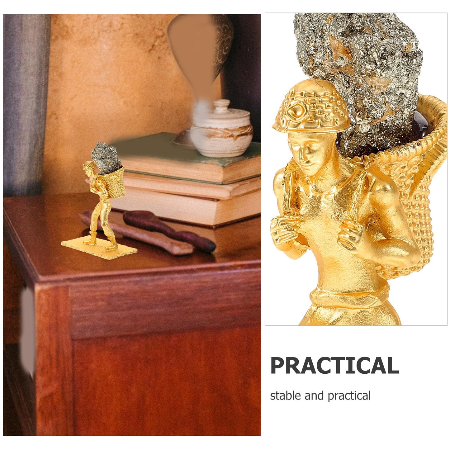 SUPVOX Mineral Back Basket Miner Figurine Genuine Chalcopyrite Ore Stone Collectible Irregular Mineral Decoration for Home Office Table Display