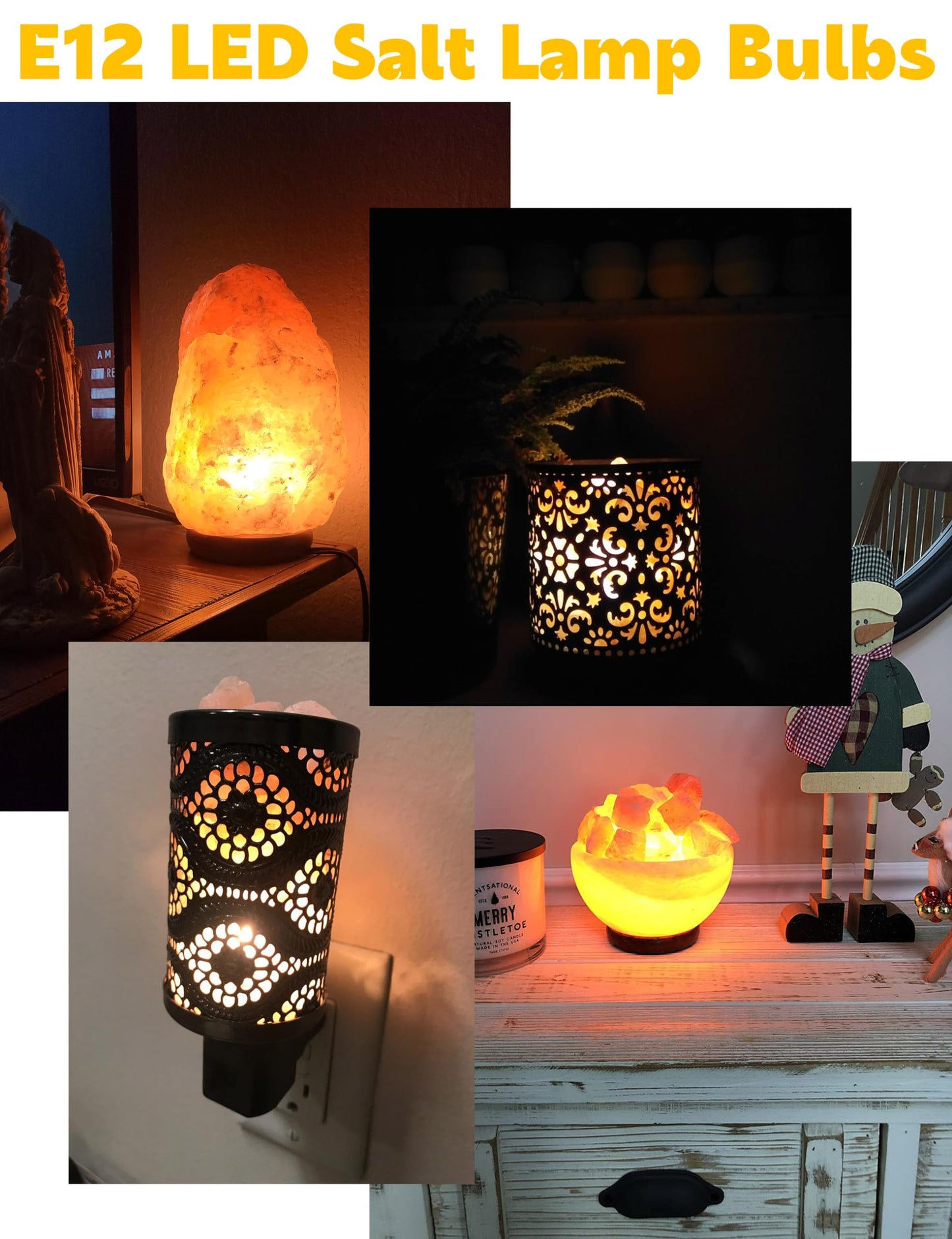 Xyanmc E12 Dimmable 15 Watt-40 Watt Himalayan Salt Lamp Bulbs Equivalent, C7 T20 4W 400lm AC120V Night Light LED Bulbs with E12 Base for Rock Salt Lamps, 2700k Warm White,8Pack