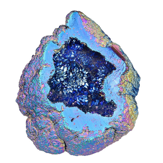 Nupuyai Irregular Titanium Coated Quartz Crystal Geode Cluster Natural Reiki Rock Crystal Mineral Specimen for Home Decor/Meditation, Colorful