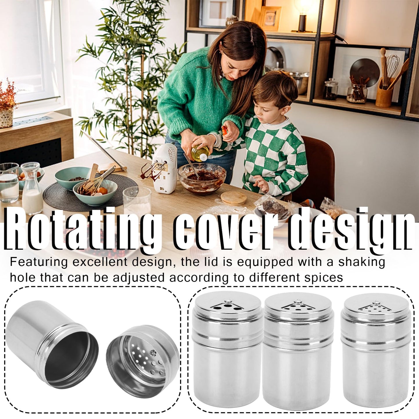 Stainless Steel Portable Seasoning Shaker Mini Salt Pepper Shaker with Sealed Leak proof Swivel Lid Ideal for Camping BBQ Kitchen Traveling with Salt Pepper Chili Sauce