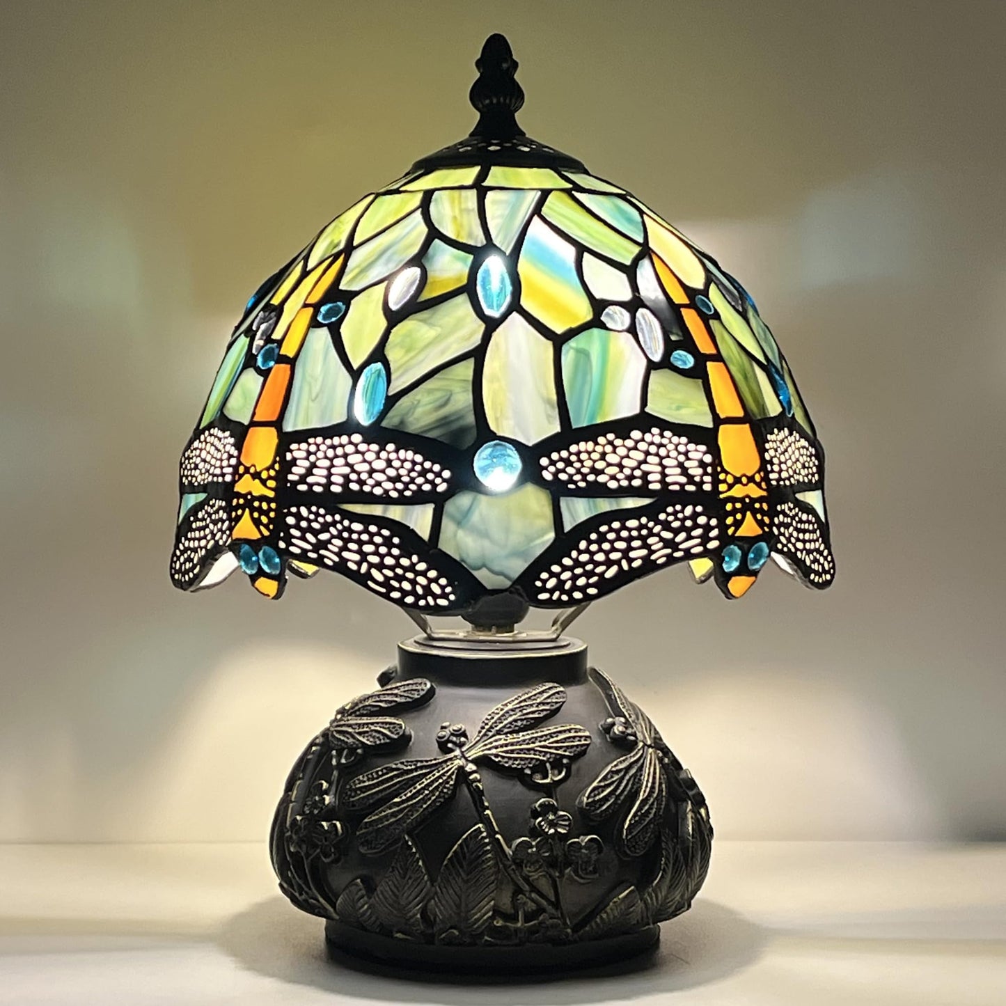 HWDFEI Small Tiffany Mushroom Table Lamp,Mini Memory Sympathy Antique lamp 8X11 Inch (Brown Dragonfly)