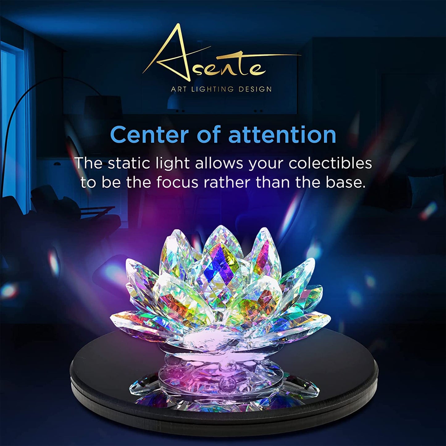 ASENTE 19 LED Color Changing Stand, Circular Illuminated Display Pedestal for 3D Crystal Glass Art, Light Base With AC/USB Plug, Lighted Acrylic Crystal Display Stand, Black