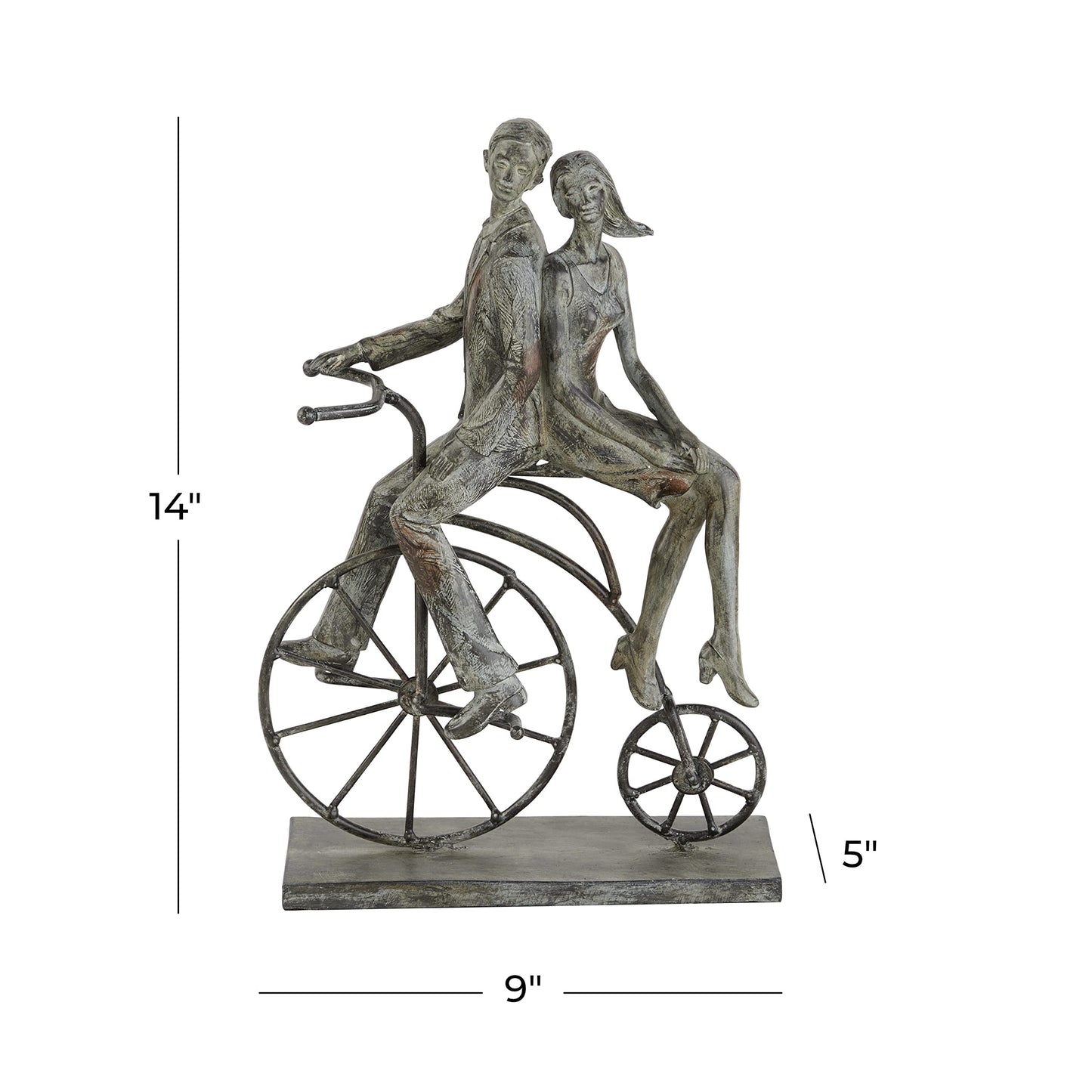Deco 79 Polystone People Decorative Sculpture Home Decor Statue with Bike, Accent Figurine 9" x 5" x 13", Gray