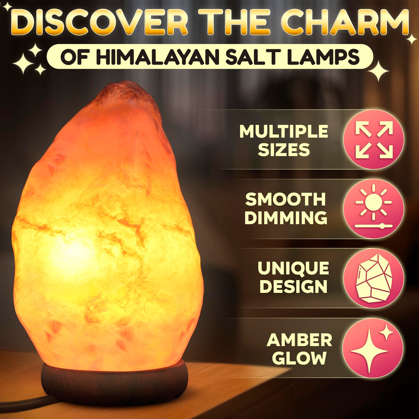 Himalayan Salt Rock Lamp with Dimmer – Hand-Carved Himalayan Salt Lamp Night Light 5.5–7" with Adjustable Warm Glow for Sleep & Relaxation