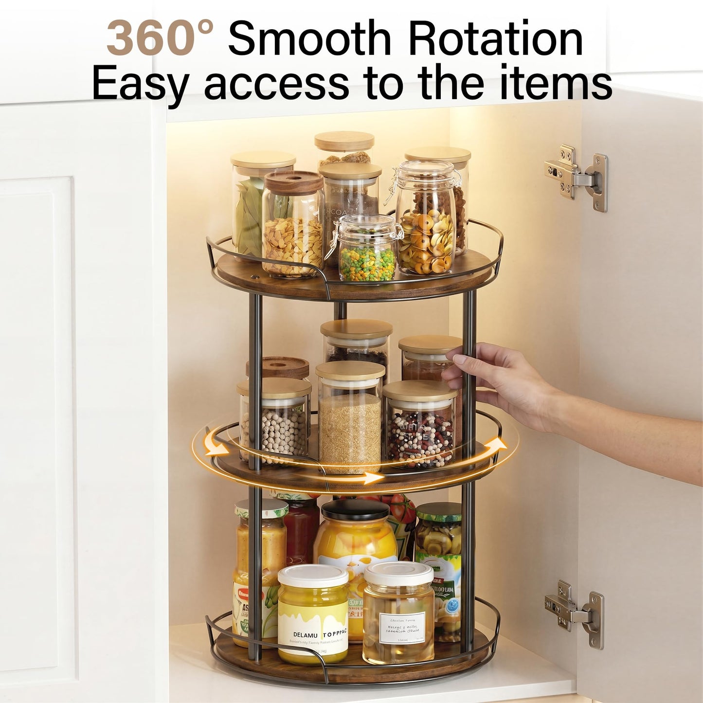 Pantasia 3-Tier Rotating Spice Rack, 12'' Lazy Susan Organizer for Cabinet, Wooden Spice Rack Organizer for Table Top, Kitchen Countertop, Pantry, Bathroom, Vanity, Home Decor