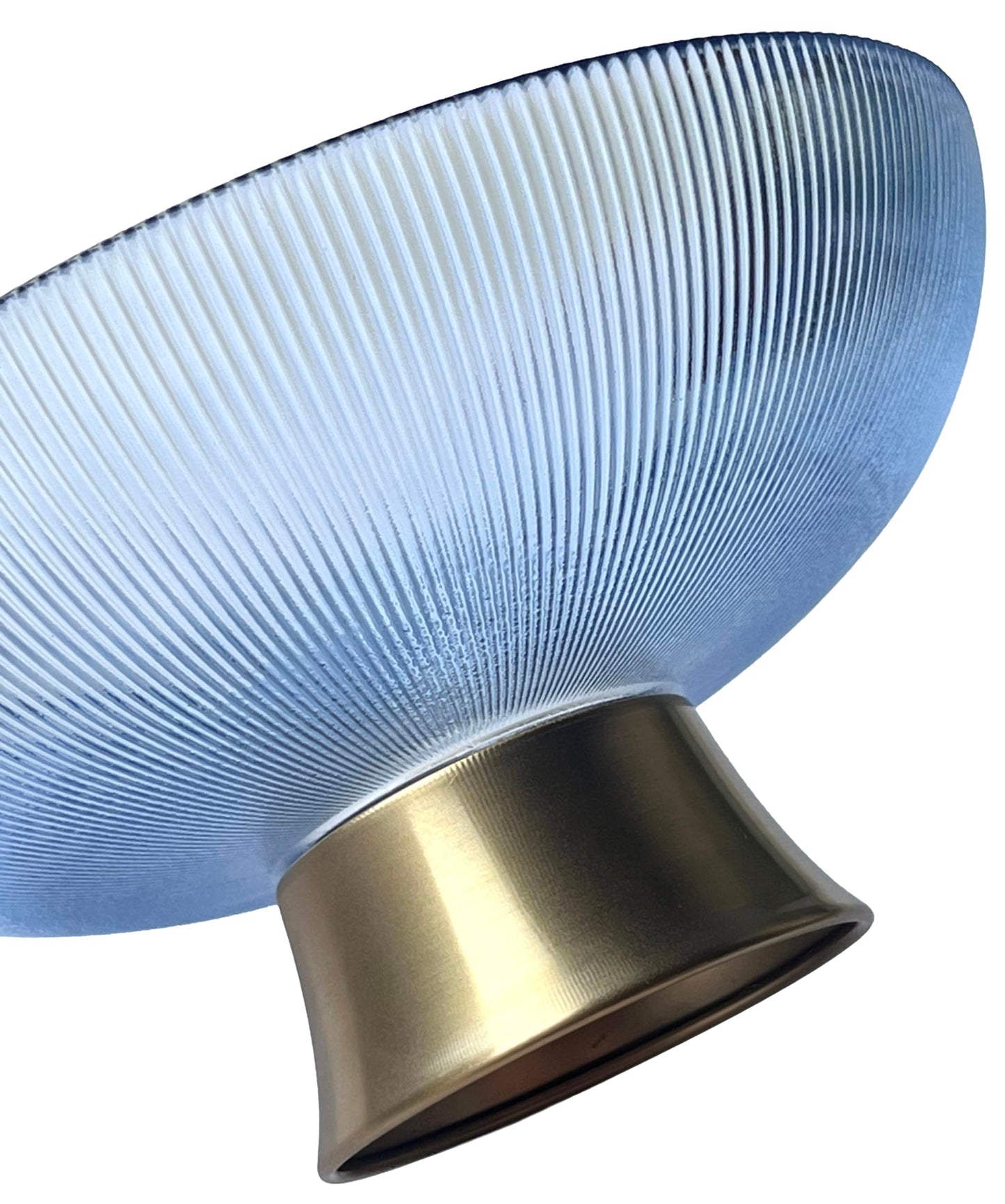 Round Glass Decorative Bowl (Blue), 9.8 Inches Handblown Striped Design Glass Bowl with Rust Resistant Metal Base,Decor Fruit Bowl for Home Decor,Table Centerpiece,Kitchen Island and Dining Decor