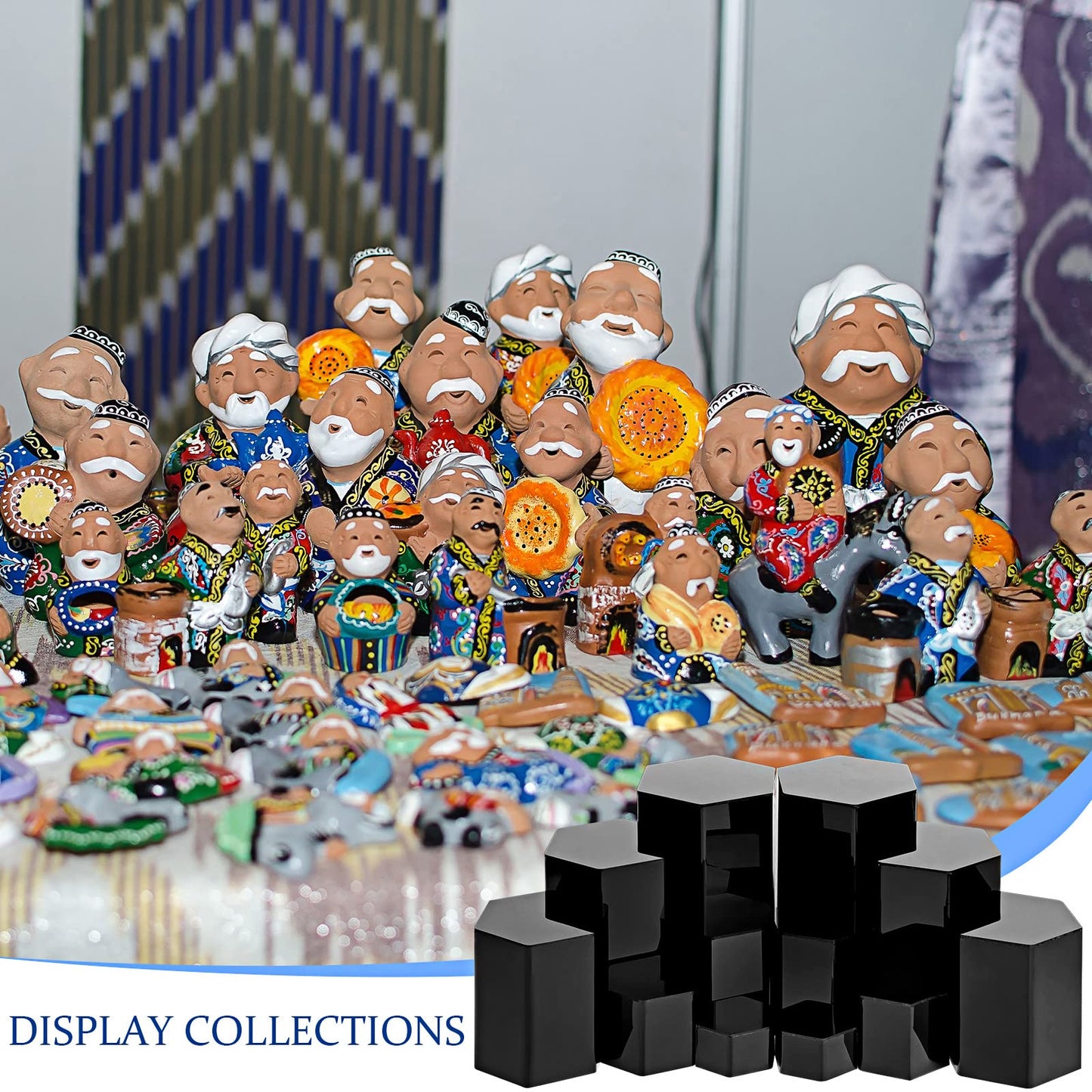 Jetec 12 Pcs Hexagonal Jewelry Display Risers Hexagonal Market Display Risers Stands Acrylic Showcase Acrylic Stand for Jewelry Model Figures Decoration, 6 Sizes (Black)