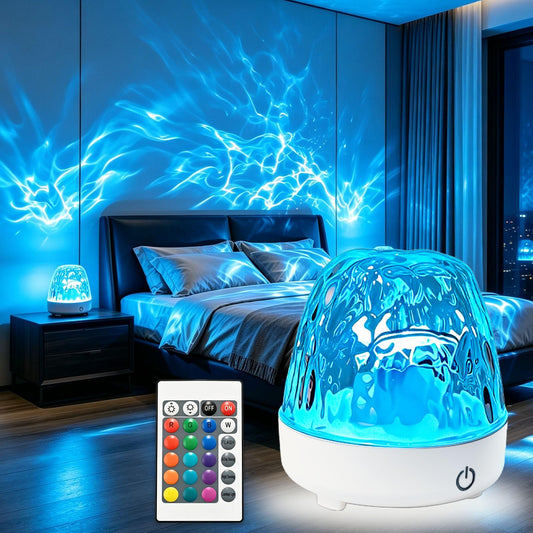 HURODEN Ocean Wave Projector Light with Remote Control, Water Ripple Aurora Projection Lamp Night Lights LED Ambient Mood Lamp Dynamic Lighting Effect for Bedroom Home Ceiling Decor
