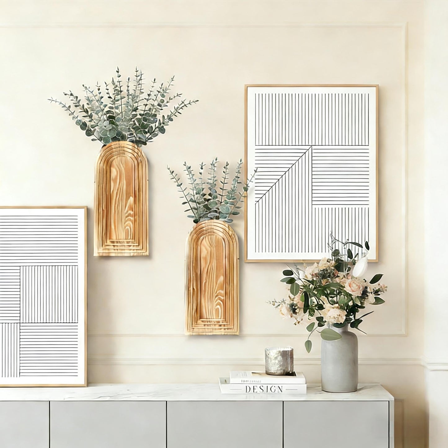 2 Pack Wooden Wall Vase Set, Boho Hanging Planter
