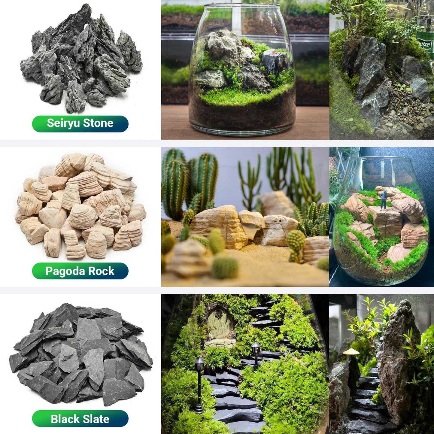 KINGRUI Natural Rocks Slate Stone 1-2.5 Inches Decorative Stones for Miniature Landscaping,Fairy Gardens,Bonsai,DIY Crafts,Aquariums & Reptile Terrariums-1lb