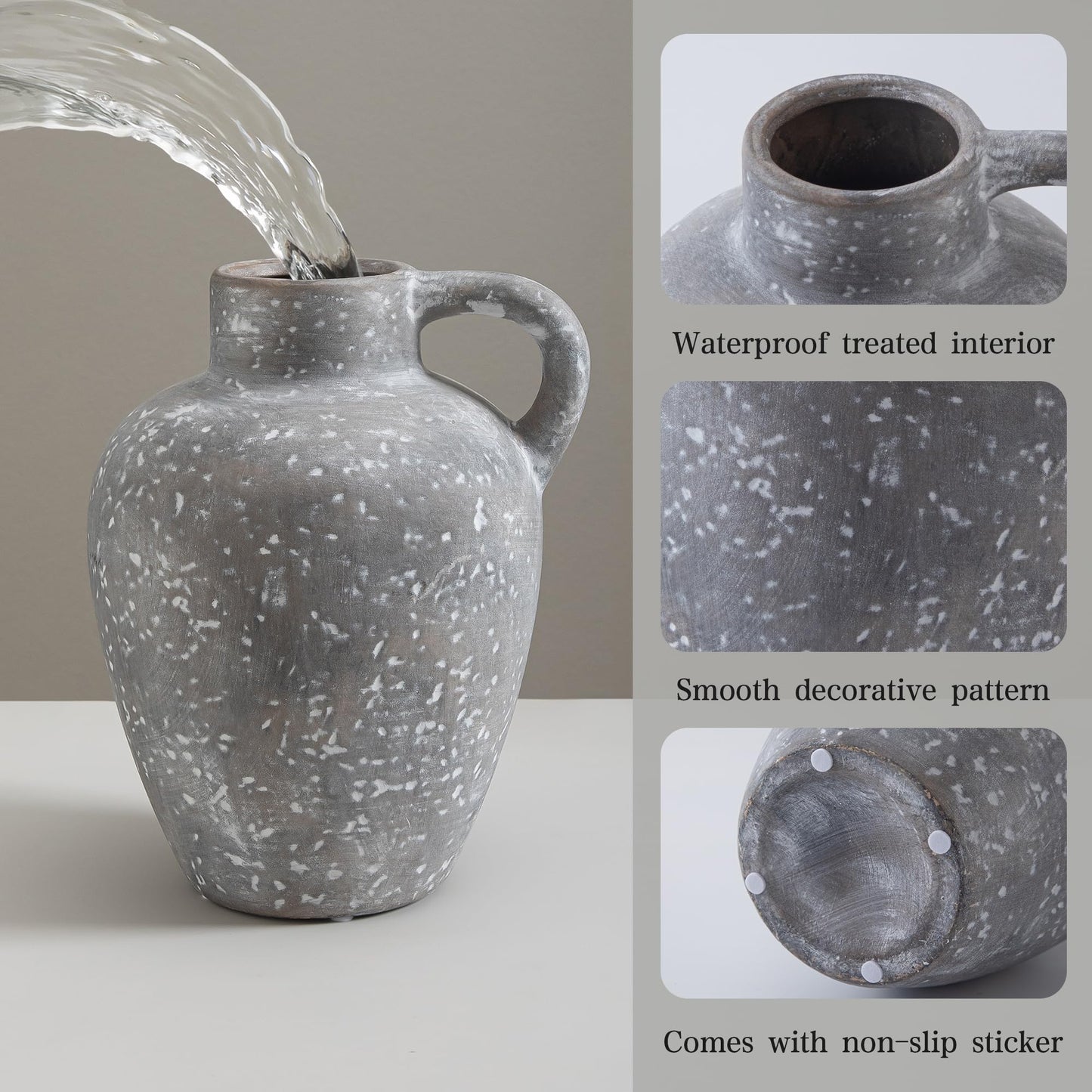 Ceramic Decorative Flower Vase with Handle, 8.85 Inch Pottery Rustic Farmhouse Vase for Home Decor, Living Room, Shelf Decor, Wedding, Housewarming Gift