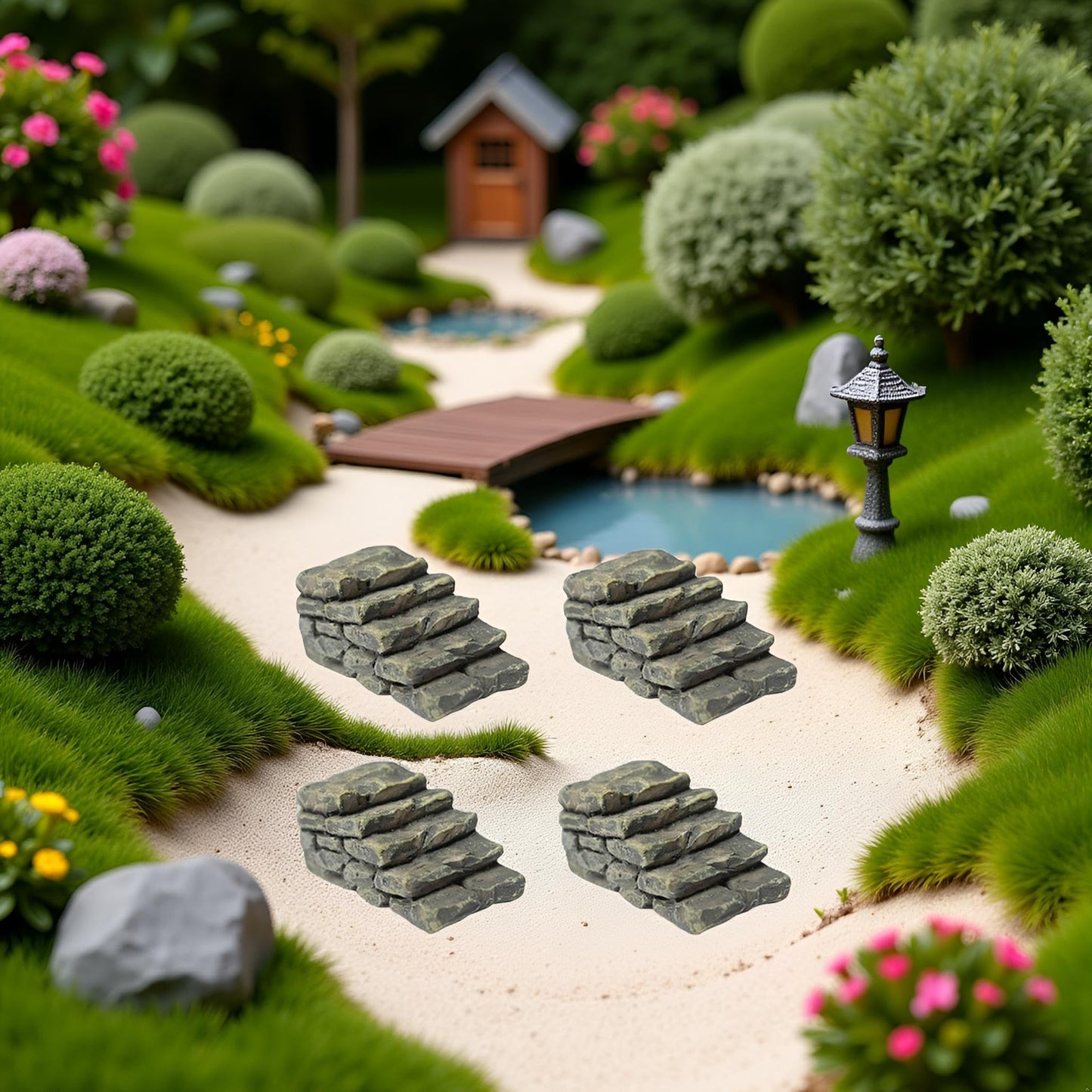ZhangyiHot 4 PCS Miniature Stone Steps Artificial Decor Craft Home Fairy Garden Flower Pot Miniature Bridge Ornament Garden Stairs Accessories Outdoor Statues