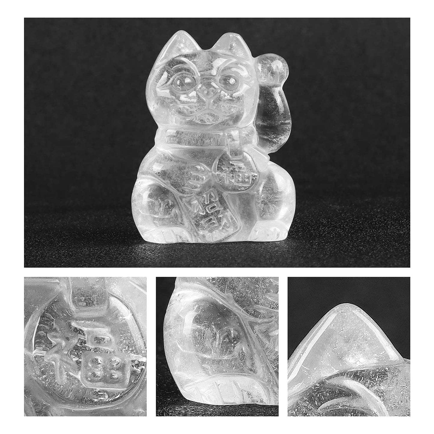 Artistone Clear Quartz Crystal Maneki Neko Money Feng Shui Fortune Lucky Cat Collectible Figurine Gemstone Sculpture for Attract Wealth Good Luck Home&Shop Decorations