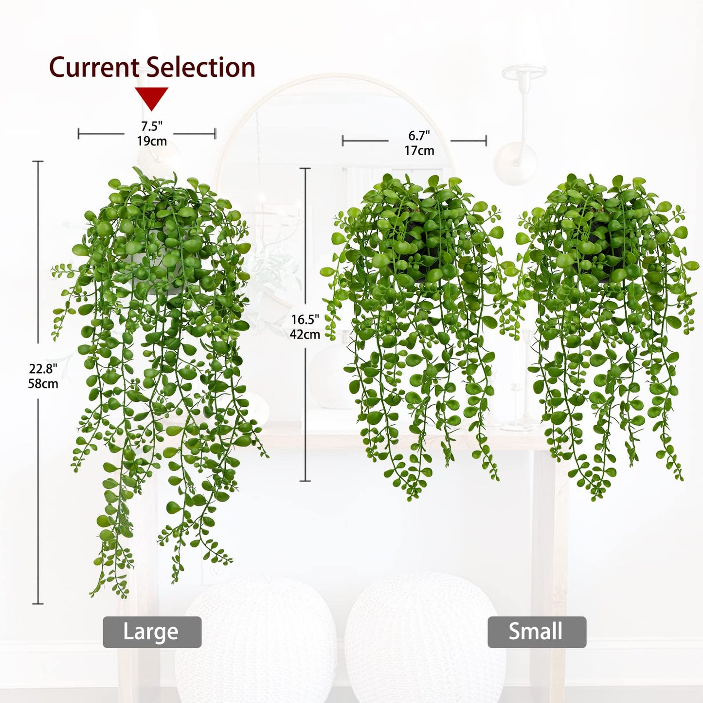 Fake Hanging Plant Large Artificial Hanging Plants 21” Long Hanging Plants Artificial Decor with White Ceramic Pot Faux Hanging Plant Succulents for Home Bedroom Bathroom Wall Table Shelf Decor