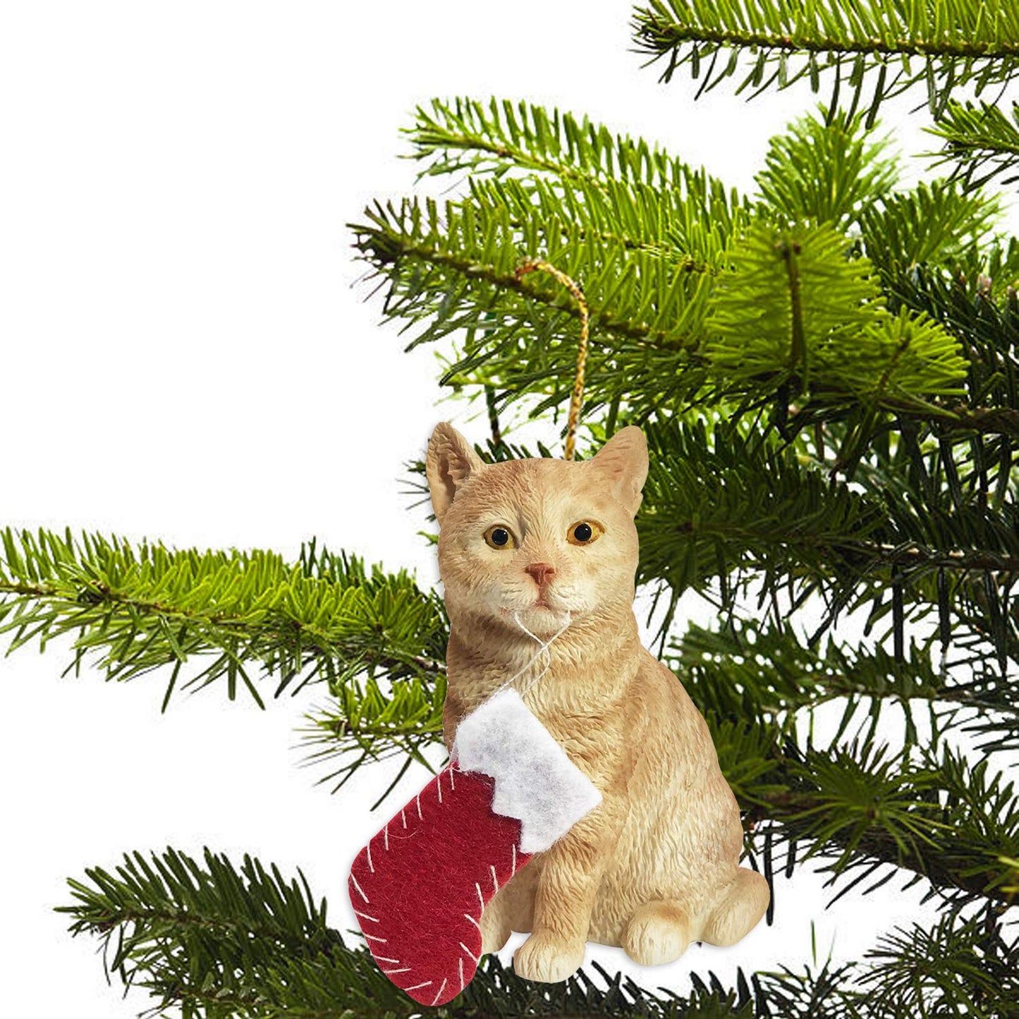 Sandicast Shorthair Ginger Tabby Cat with Stocking Christmas Ornament