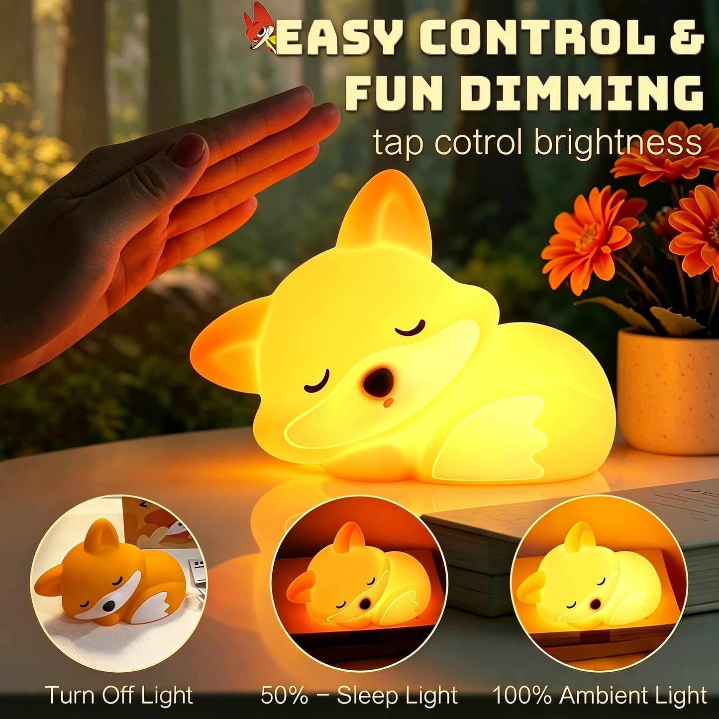 YR YRHH-PET Cute Fox Lamp, Squishy Animal Night Light for Kids Baby Nursery
