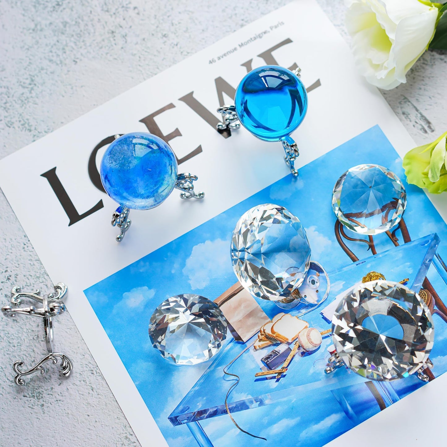 ZEERSHEE 10Pcs Silver Crystal Ball Base Display Stand Decorative Egg Stand Sphere Display Holder for Displaying 40-80mm Sphere,Globe,Balls,Egg