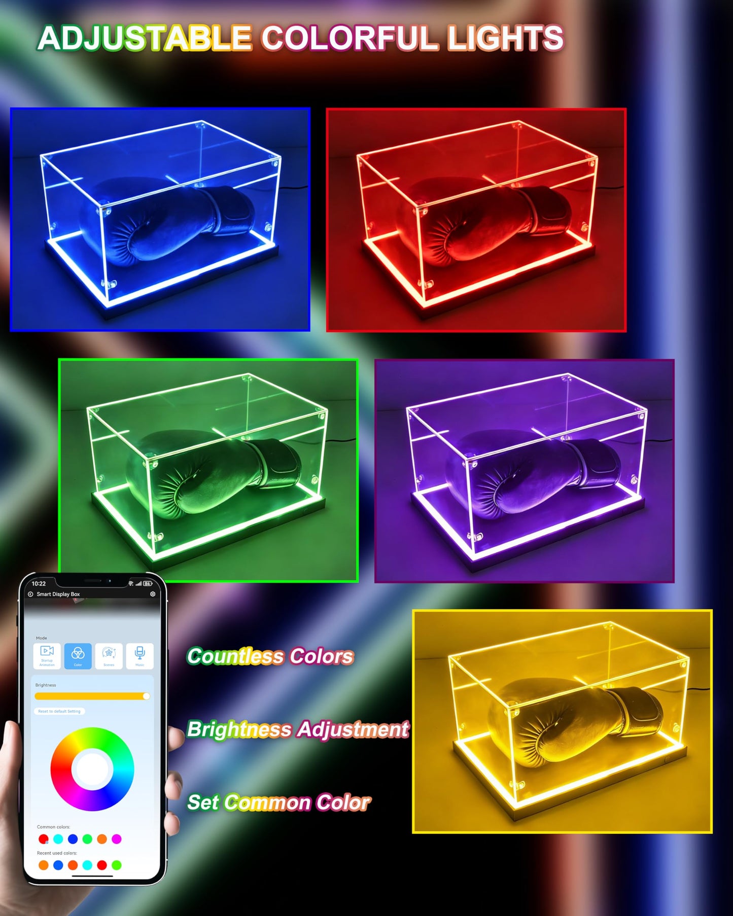 POKIAUTO Clear Acrylic Display Case with RGB Lights, Acrylic Storage Organizers Box Dustproof Showcase on Wooden Base for Toys/Figures/Collectibles, APP & Button Control, Music Sync (15.7x7.8x5.9in)