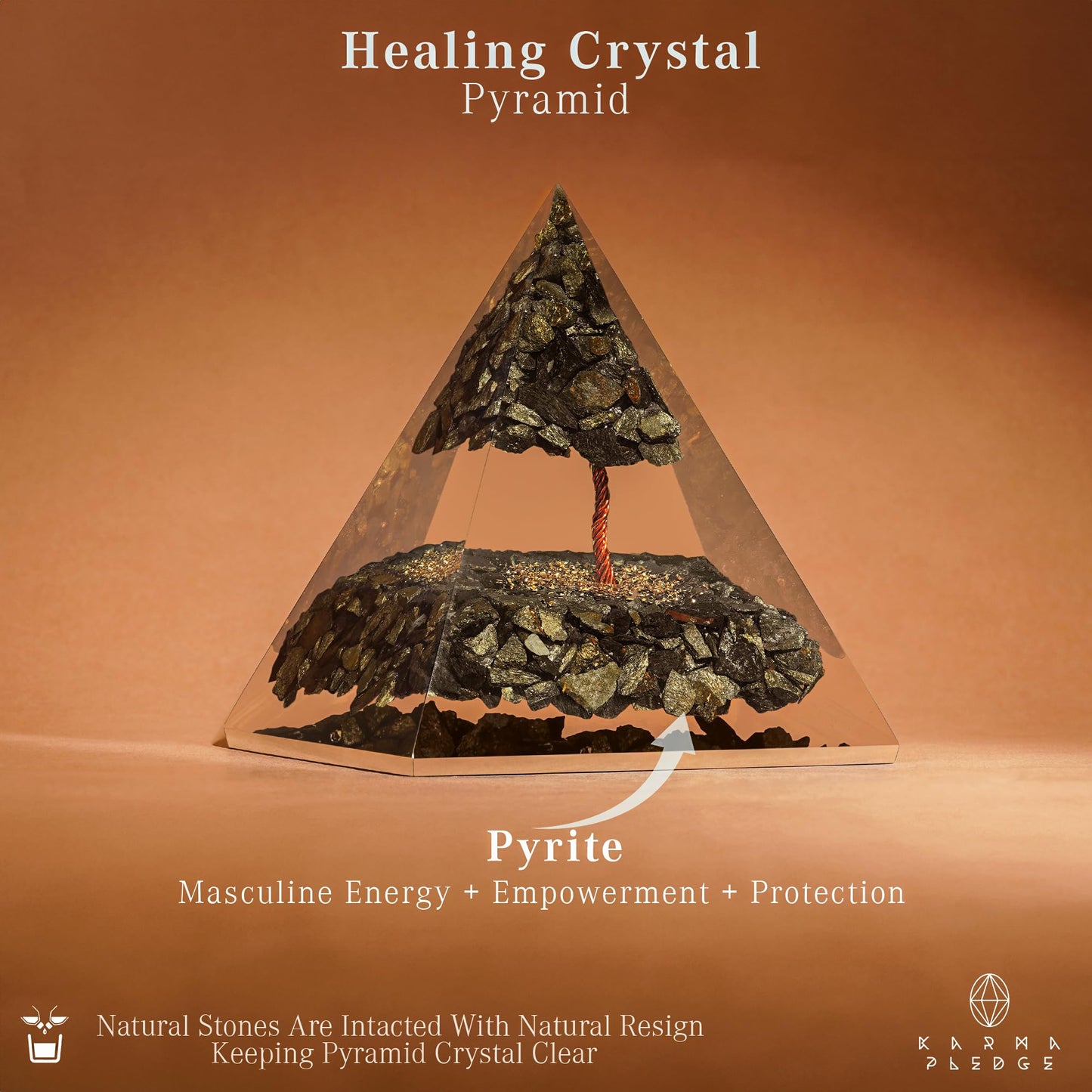 Chakra Healing Crystal Pyramid, Unique Birthday Gifts for Womens, Mom, Love One, Pyrite Tree of Life Orgonite Orgone Pyramid for Meditation, Balance, Positive Energy, Success, Office Décor