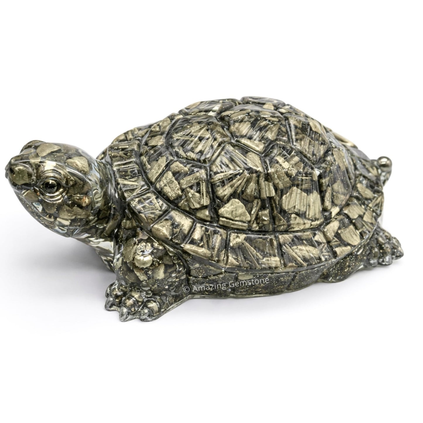 Amazing Gemstone Natural Pyrite Tortoise Turtle Figurine | Feng Shui Wealth & Good Luck Turtle | Prosperity & Positive Energy Crystal Healing Home Decor Gift