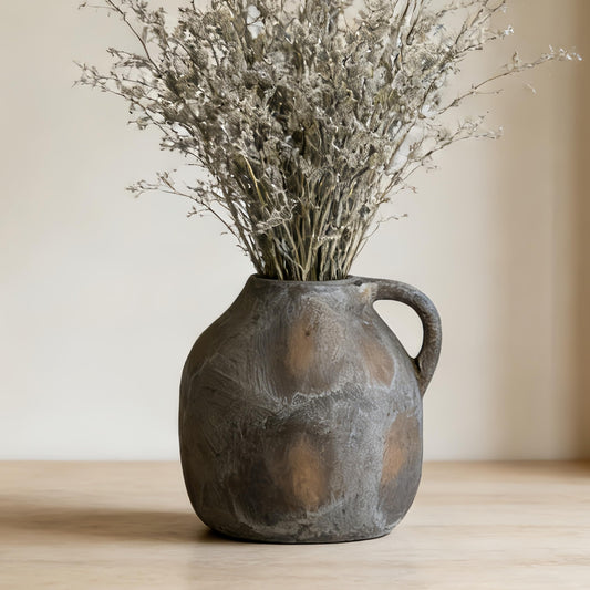 GDSZJLJ Ceramic Rustic Pitcher Vase with Handle, Brown Vintage Farmhouse Vase, Decorative Rustic Pottery for Kitchen, Entryway, Farmhouse Home Decor, Centerpieces - 5.6 Inch