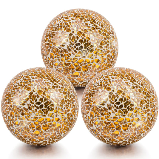 Vhxmaizxn Decorative Balls for Bowls 3.35 Inch Rose Gold Mosaic Glass Ball