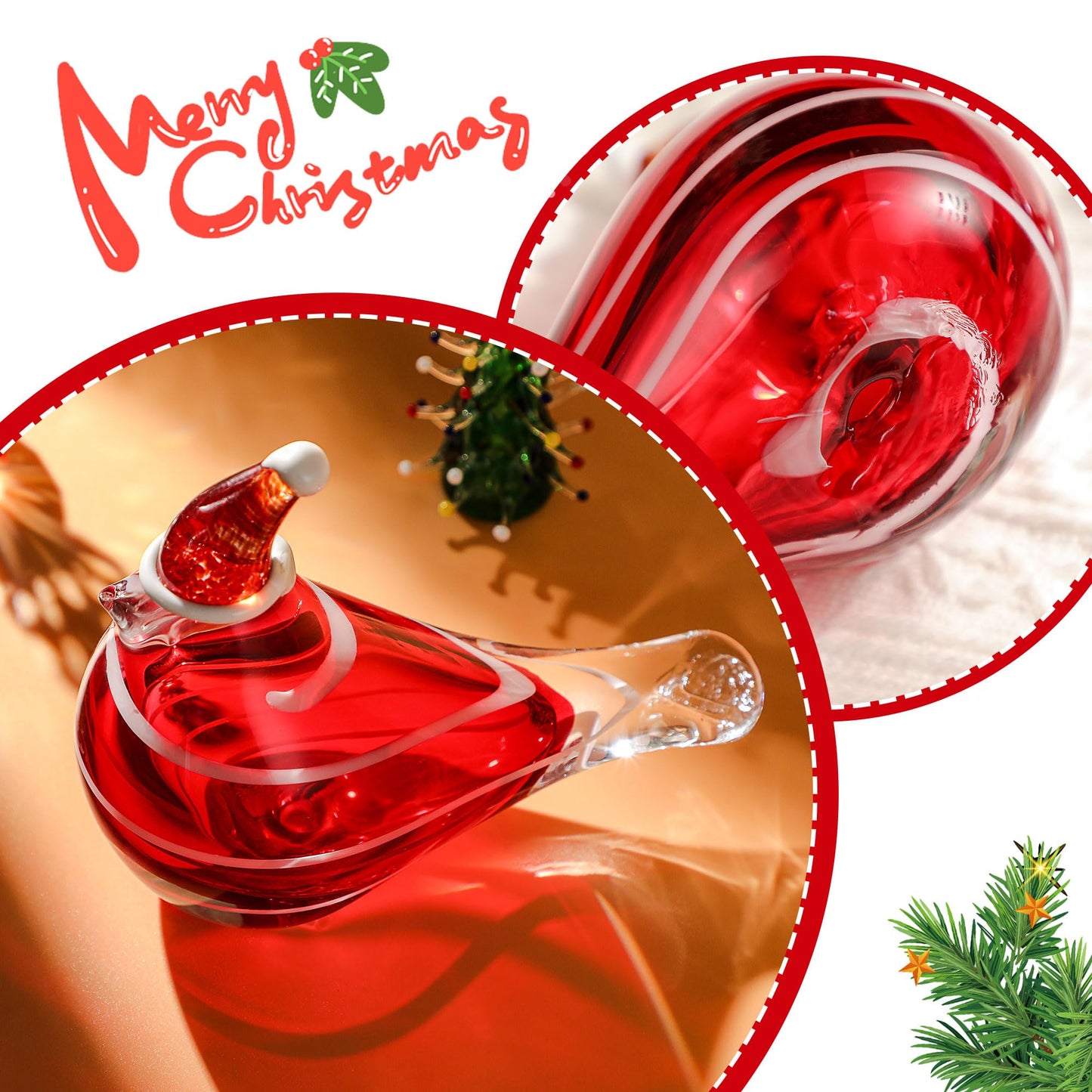 QFkris Hand Blown Glass Cardinal Bird Figurine Christmas Bird Figurines, 5" Art Crystal Birds Christmas Ornaments for Christmas Home Decoration Cardinal Paper Weight Collectible