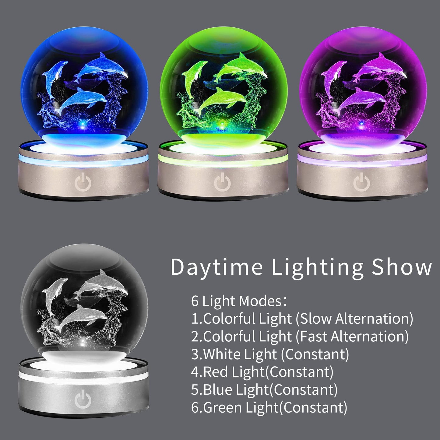 pinyan Dolphin Gift 3D Crystal Ball with LED Light Base Unique Figurine Lamps Laser Engraved Nightlight for Kids Gifts Dolphin Lovers Girlfriend Wife Mom Lovers Girls Boys Birthday Christmas