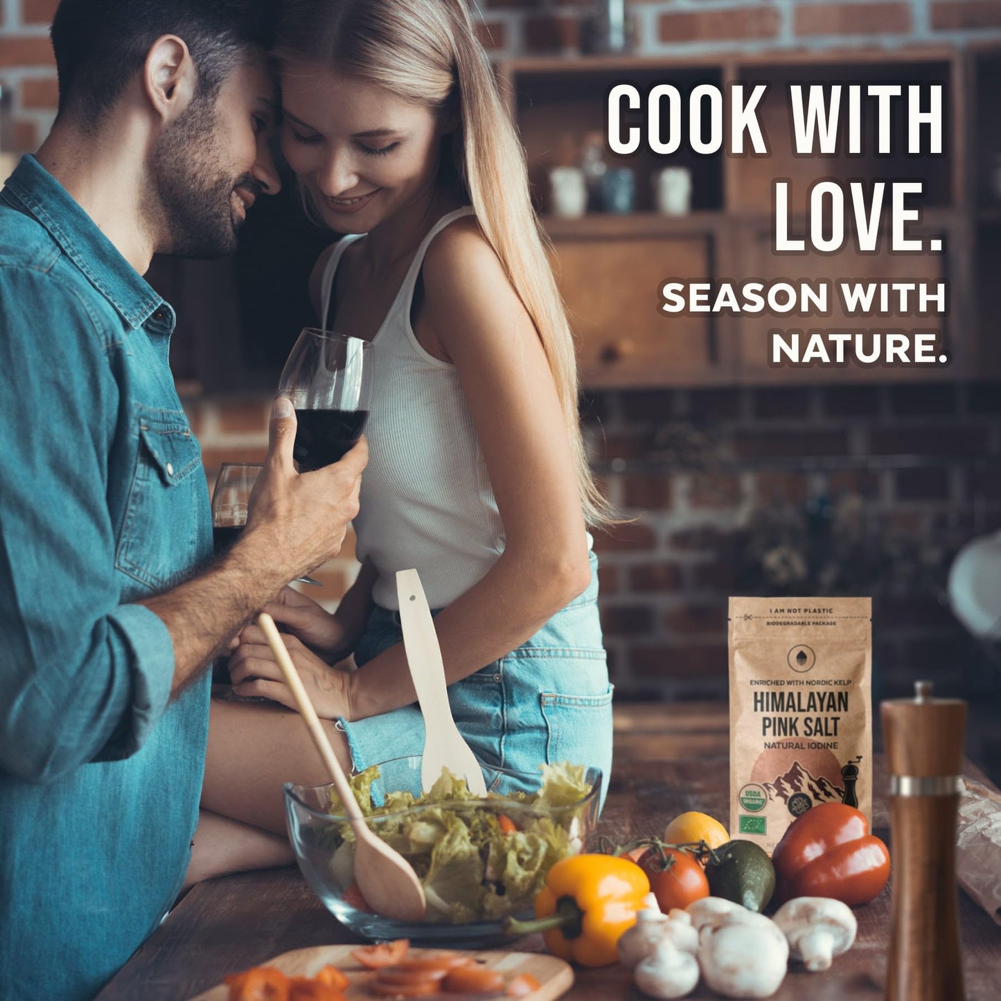 Himalayan Pink Salt with Nordic Kelp – Naturally Iodized salt for everyday use in Plastic-Free Packaging | Coarse salt for grinder refill | Gourmet Salt for Cooking | Unrefined, Additive-Free, 10oz