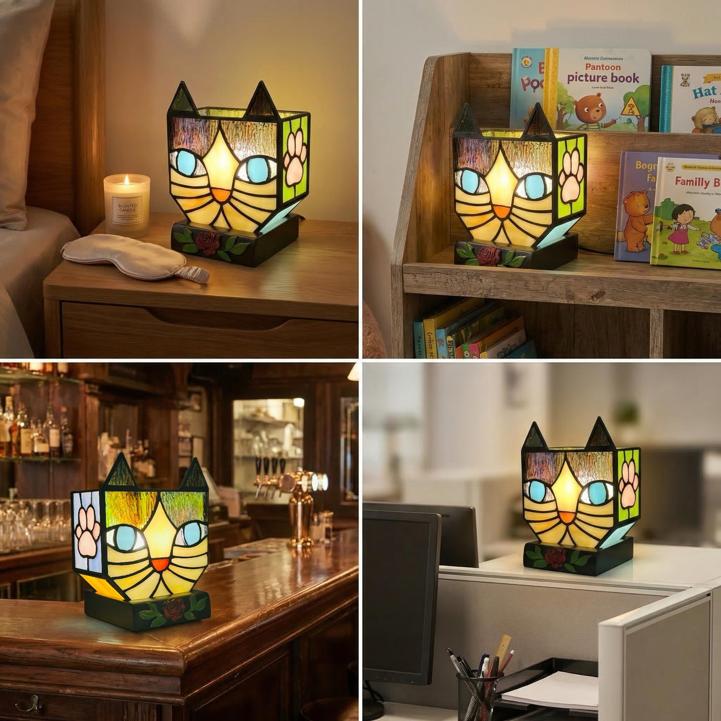 Entlityful Stained Glass Cat Lamp, Tiffany Style Table Lamp with 24H Cycle Timer, Small Table Lamp with Dimmable Timing Function, Cat Gifts for Women,Cat Lovers,Cat Remembrance Gifts