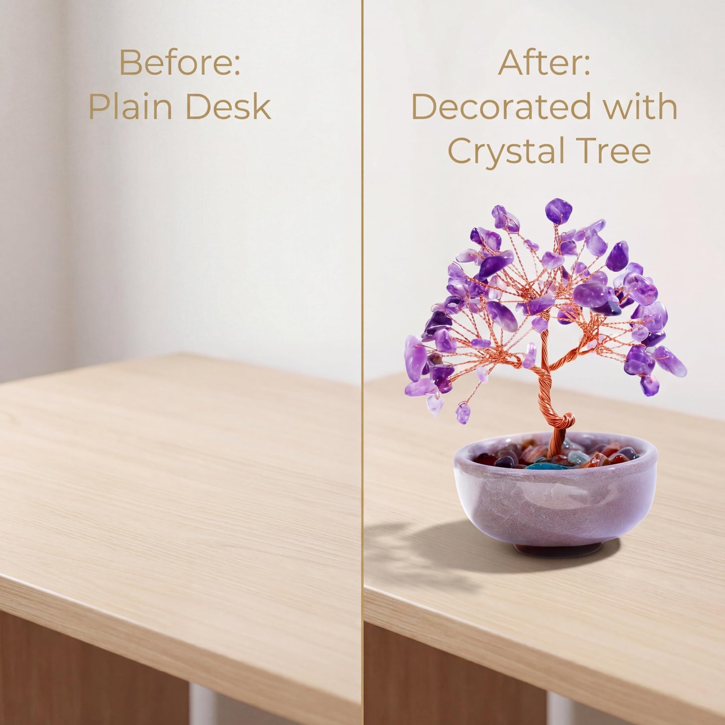 Handmade Crystal Money Tree Feng Shui Bonsai, Gemstone Tree of Life Healing Crystals Wealth Prosperity Decor for Home Office, Perfect Spiritual Gift (Purple)