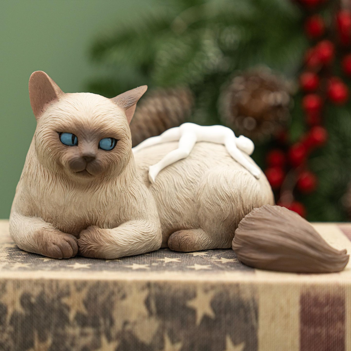 JARLL Handcrafted Birman Cat Figurine with Resting Human, Symbolic Sculpture of Trust and Emotional Bond, Unique Home Decor Gift for Cat Lovers & Pet Owners