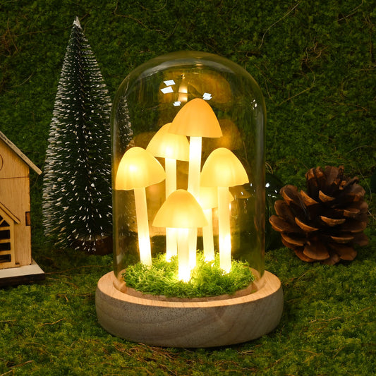 QUELIEN Mushroom Lamp in Glass Dome,Mushroom Gifts for Women - Warm White LED Night Light for Bedroom Decor,Birthday Party Decorations,Ideal Birthday Gift Valentines Gift