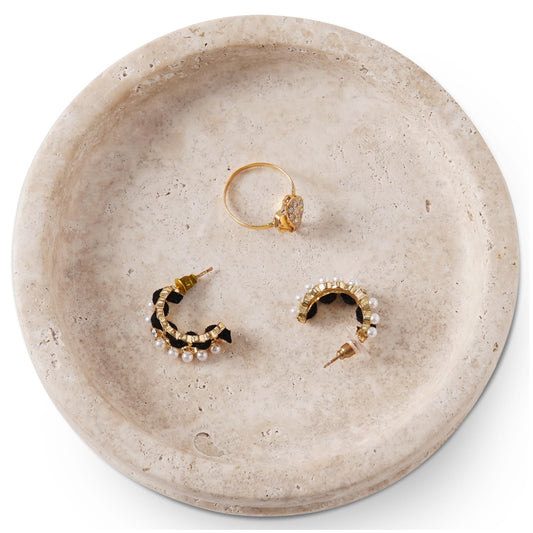 SPESHSTONES Marble Jewelry Dish 5 Inch Handmade Travertine Jewelry Tray & Ring Holder – Candle & Trinket Dish, Key Tray, Nightstand & Dresser Decor - Vintage Birthday Gifts for Women