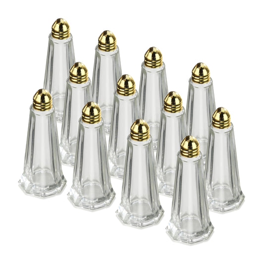 New Star Foodservice Glass Tower Salt and Pepper Shakers, 1 oz Set of 12, Clear Glass Shakers with Gold Plated Tops for Restaurants and Tabletop Use